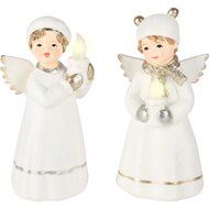 Dekoratief | Engeltje staand m/kaarsje, wit/goud, resina, LED, 8x6x15cm, set van 2 stuks | A255823
