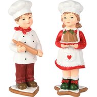 Dekoratief | Bakkerskindje m/deegrol/taart, rood/wit, resina, 6x6x15cm, set van 2 stuks | A255824