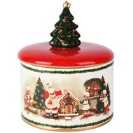 Dekoratief | Bewaarpot 'Santa's Bakery', rood/wit/groen, dolomiet, 16x16x19cm | A255827