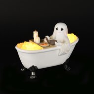 Dekoratief | Spookje in bad, wit/oranje, resina, LED, 23x12x16cm | A255834