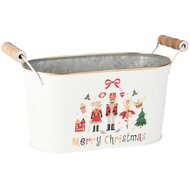 Dekoratief | Bakje ovaal 'Merry Christmas', wit/rood, metaal, 27x12x15cm | A255912