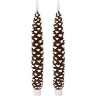 Dekoratief | Box 2 kaarsen &#039;Pinecone&#039;, bruin/wit, LED, 4x4x25cm | A255945