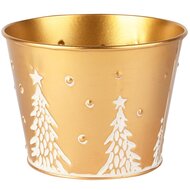 Dekoratief | Bloempot m/bomen, goud/wit, metaal, 13x13x10cm | A255951