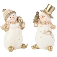 Dekoratief | Sneeuwman, wit/goud, resina, 7x7x14cm, set van 2 stuks | A255960