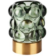 Dekoratief | Theelichthouder 'Bubbly', groen/goud, glas/metaal, 9x9x11cm | A255980