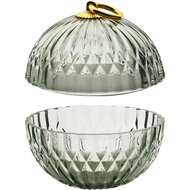 Dekoratief | Bonbonnière, groen/goud/transparant, glas, 11x11x12cm | A255990