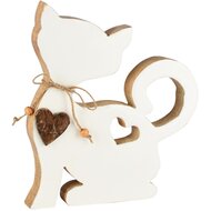 Dekoratief | Deco poes m/hartje, wit, hout/email, 19x3x22cm | A258002