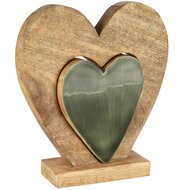Dekoratief | Deco hart puzzel, naturel/groen, hout/email, 17x5x19cm | A258005