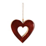 Dekoratief | Hanger hart, bordeaux/naturel, hout/email, 10x2x10cm | A258007
