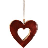 Dekoratief | Hanger hart, bordeaux/naturel, hout/email, 14x2x14cm | A258008