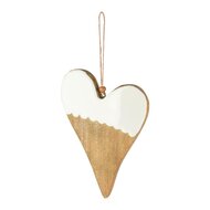 Dekoratief | Hanger hart, naturel/wit, hout/email, 11x2x15cm | A258014