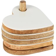 Dekoratief | Set 4 coasters, wit/naturel, hout/email, 10x11x7cm | A258019