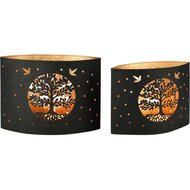 Dekoratief | Set 2 windlichten 'Tree of Life', zwart/goud, metaal, 25x12x18cm | A258042