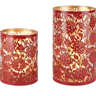 Dekoratief | Set 2 Waxinelichthouders 'Wild Roses', rood/goud, metaal, 12x12x20cm | A258093