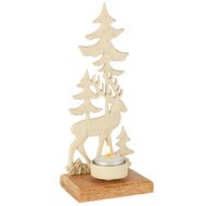 Dekoratief | Theelichthouder hert m/bomen, crème, aluminium/hout, 10x8x23cm | A258137