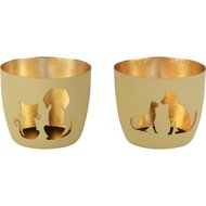 Dekoratief | Theelichthouder 'Pet Friends', groen/goud, metaal, 10x10x9cm, 2ass | A258146