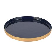 Dekoratief | Dienblad rond, donkerblauw/goud, metaal, 21x21x2cm | A258156