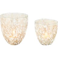 Dekoratief | Set 2 theelichthouders 'Stipple Stains', goud/wit, glas, 10x10x12cm | A258183