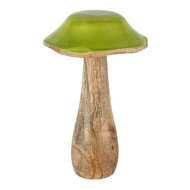Dekoratief | Paddenstoel, groen/naturel, hout/email, 12x12x21cm | A258232