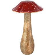 Dekoratief | Paddenstoel m/stippen, rood/naturel, hout, 12x12x22cm | A258245