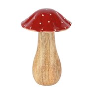 Dekoratief | Paddenstoel m/stippen, rood/naturel, hout, 8x8x12cm | A258246