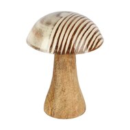 Dekoratief | Paddenstoel, naturel/wit, hout, 11x11x14cm | A258309