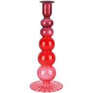 Dekoratief | Kaarsenhouder, rood/transparant, glas, 9x9x23cm | A258349