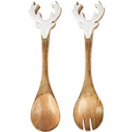 Dekoratief | Slabestek m/rendier, wit/naturel, hout, 28x6x3cm, set van 2 stuks | A258407
