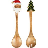 Dekoratief | Slabestek m/santa/boom, naturel, hout, 28x6x3cm, set van 2 stuks | A258408