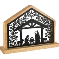 Dekoratief | Kerststal m/figuren, zwart/naturel, hout, 24x5x19cm | A258420