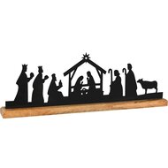 Dekoratief | Kerststalfiguren op voet, zwart/naturel, hout, 41x5x12cm | A258421