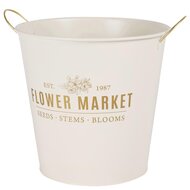 Dekoratief | Bloempot m/handvaten 'Flower Market', wit, metaal, 13x13x12cm | A259024