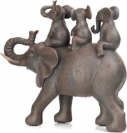 Beeld Olifant vader met kindjes olifanten op rug bruin zwart 24 x 26 x 9,5 cm polyresin | CT-124 | Home Sweet Home