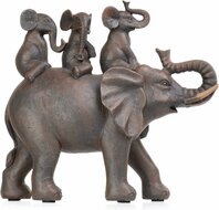 Beeld Olifant vader met kindjes olifanten op rug bruin zwart 24 x 26 x 9,5 cm polyresin | CT-124 | Home Sweet Home