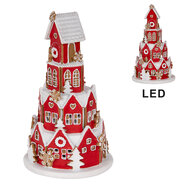 Clayre &amp; Eef | Decoratie Huis met LED Rood Wit &oslash; 13x22 cm / 3xAAA | 6PR5609