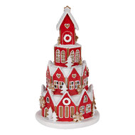 Clayre &amp; Eef | Decoratie Huis met LED Rood Wit &oslash; 13x22 cm / 3xAAA | 6PR5609