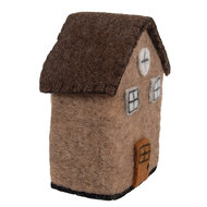 Clayre & Eef | Vilten Huis Bruin Wit 12x7x14 cm | 66296