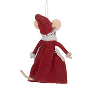 Clayre &amp; Eef | Decoratie hanger Vilten Muis Rood Wit 8x6x14 cm | 66298