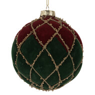 Clayre &amp; Eef | Kerstbal Rood Groen &oslash; 10x10 cm | 6GL5237