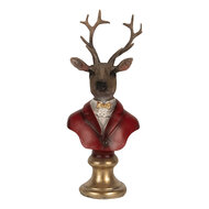 Clayre &amp; Eef | Kerstdecoratie Beeld Rendier Bruin Rood 10x9x19 cm | 6PR5518
