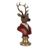 Clayre &amp; Eef | Kerstdecoratie Beeld Rendier Bruin Rood 10x9x19 cm | 6PR5518