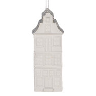 Clayre &amp; Eef | Decoratie hanger Huisje Wit Zilverkleurig 4x4x11 cm | 6PR5610