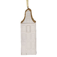 Clayre &amp; Eef | Decoratie hanger Huisje Wit Goudkleurig 4x4x11 cm | 6PR5611