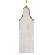 Clayre &amp; Eef | Decoratie hanger Huisje Wit Goudkleurig 4x4x11 cm | 6PR5611