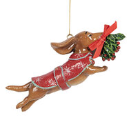 Clayre &amp; Eef | Decoratie hanger Hond Bruin Rood 12x2x4 cm | 6PR5632