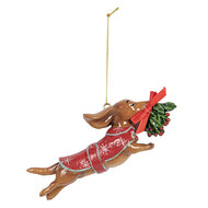 Clayre &amp; Eef | Decoratie hanger Hond Bruin Rood 12x2x4 cm | 6PR5632