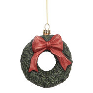 Clayre &amp; Eef | Decoratie hanger Krans Groen Rood 9x4x11 cm | 66085