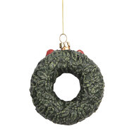Clayre &amp; Eef | Decoratie hanger Krans Groen Rood 9x4x11 cm | 66085