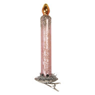Clayre &amp; Eef | Knijper kerstornament kaars Roze Zilverkleurig &oslash; 4x14 cm | 6GL5253