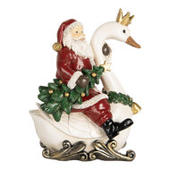 Clayre &amp; Eef | Kerstdecoratie Kerstman op zwaan Rood Wit 13x10x16 cm | 6PR5671